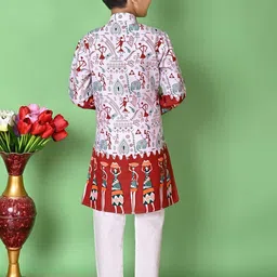 BAESD Boys Tribal Printed Mandarin Collar Straight Kurta With Pyjamas image 4