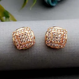 MEIRA JEWELLERY Rose Gold Plated Artificial Stones Studded Square Shape Studs-picture-12
