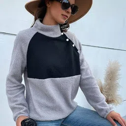 HERE&NOW Women Grey Cotton Full Sleeves High Neck Casual Sweatshirt-picture-34