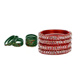 1ST TIME Set Of 12 Green Alloy Artificial Stones & Beads Antique Bangles-picture-31