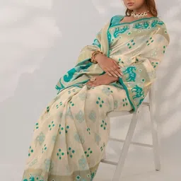 VARYAM Floral Woven Design Zari Banarasi Saree image 4