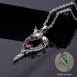 zebisco Glowing Wolf Radium Glowing in dark locket for men and boys biker punk locket Sterling Silver Stainless Steel Pendant-picture-27