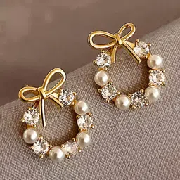 DressBerry Cubic Zirconia Stones Studded & Pearls Beaded Quirky Studs-picture-30
