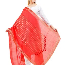 Way2Like Striped Tasselled Gota Patti Lace Chunni Ethnic Hijab Scarf Wrap Silk Dupatta-picture-17
