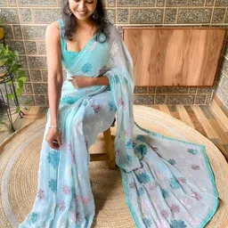 all about you Embellished Sequinned Pure Georgette Designer Saree image 5