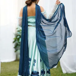 Thread & Button Printed Off-Shoulder Satin Ready to Wear Lehenga With Blouse & Dupatta image 2