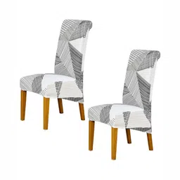 HOKIPO Set Of 2 White & Grey Printed  Suitable Chair Cover-image-60