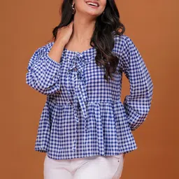 PINGAKSH Checked Tie-Up Neck Cotton Top-picture-39