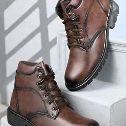 Roadster Men Brown Round Toe High-Top Lace-Up Casual Boots image 1