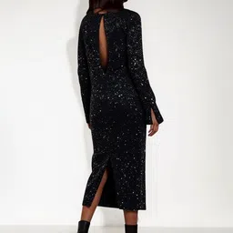 HERE&NOW Women Self Design Embellished Sequined Flared Sleeve Sheath Midi Dress image 2