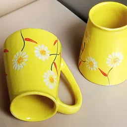 Lupaava Yellow & White and Hand Painted Printed Ceramic Glossy of Cups and Mugs image 2
