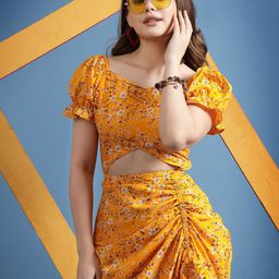 BEING NAUGHTY Floral Print Puff Sleeve Bodycon Midi Dress-picture-6