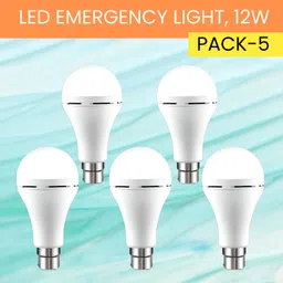 sacro 12W Rechargeable Inverter LED Bulb with Upto 4H.Power Cut Lighting Pack of_5Z319 4 hrs Bulb Emergency Light image 1