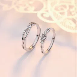 Teeragaj Unisex Set Of 2 Stainless Steel Stones Studded Adjustable Finger Rings-picture-36