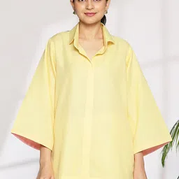 LetsDressUp Women Solid Shirt Collar Pure Cotton Top-image-77