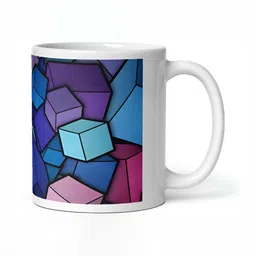 Mr UVD White & Turquoise Blue Geometric Printed Ceramic Glossy Mug 350 ml image 4