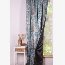 HOMEMONDE Blue & Orange Digital Printed Black Out Window Curtain-image-82