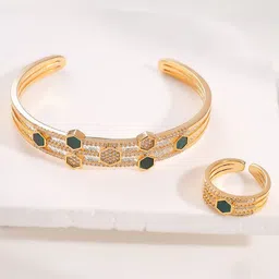 Estailo fashion Gold-Plated Stones Studded Enamelled Bracelet and Ring-picture-35