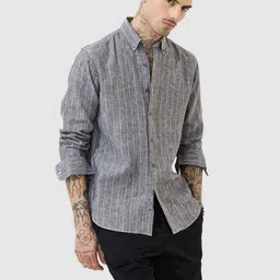 Snitch Men Classic Slim Fit Pinstripes Striped Casual Shirt-picture-34