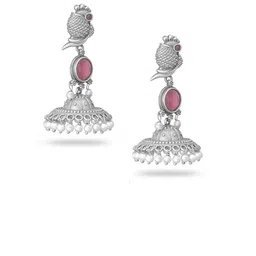 Zoey Silver Plated Pearls Beaded Parrot Shaped Oxidised Jhumkas image 3