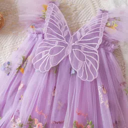 INCLUD Girls Embellished Embroidered Appliqued Butterfly Tulle Overlay A-line Dress image 2