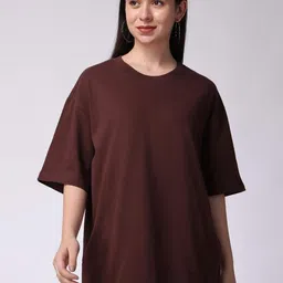 URBANICE Round Neck Drop-Shoulder Sleeves Oversized Cotton T-shirt-picture-19