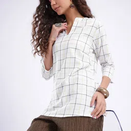 Anouk Rustic Mandarin Collar Checked Straight Kurti-image-49