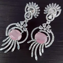 Opal Touch Rhodium-Plated Cubic Zirconia Studded Contemporary Drop Earrings image 3