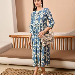 DECKEDUP Women Printed Empire Midi Ethnic Dresses image 2