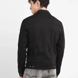 levi's Men's Redloop Solid Black Spread Collar Denim Trucker Jacket image 2