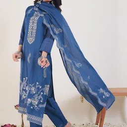Indo Era Women Ethnic Motifs Embroidered Regular Thread Work Pure Cotton Kurta with Trousers & With Dupatta-picture-54