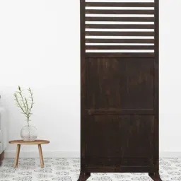 Black Floral Handcarved Wooden Room Divider Single Panel With Stand-image-73