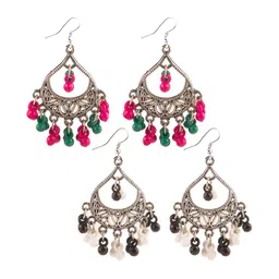 Creative Frogs Women Pack Of 2 Pair Beaded Oxidised Drop Earrings-image-78