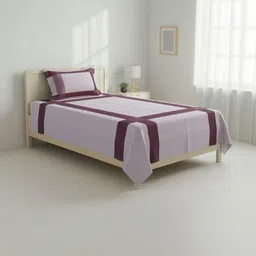 TUNI MANI Maroon & White Striped Single Bedsheet with 1 Pillow Covers-image-20