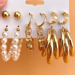 TheVineGirl Set Of 6 Gold Plated Circular Hoop Earrings-image-3