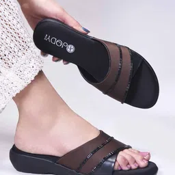 JodyHub Women Printed Open Toe Flats with Laser Cuts image 2