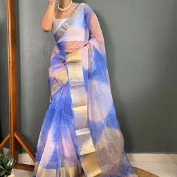 SHOPLANCE Tie and Dye Zari Organza Designer Kanjeevaram Saree image 4