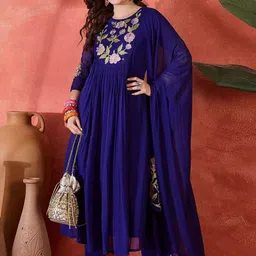 MEHZEEL FAB Women Floral Embroidered Empire Thread Work Kurta with Trousers & With Dupatta-picture-18