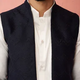 VASTRAMAY Men Regular Solid Kurta with Trouser & Nehru Jacket image 5
