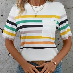 StyleCast Women Striped Regular Fit Round Neck Short Sleeve T-shirt-picture-29
