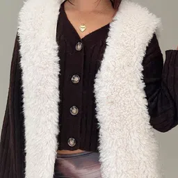 LULU & SKY Women Faux Fur Front-open Sweater Vest-picture-42