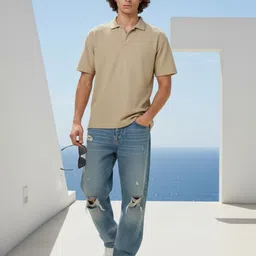 glitchez Waffle Knit Polo Collar Relaxed Fit T-shirt image 2