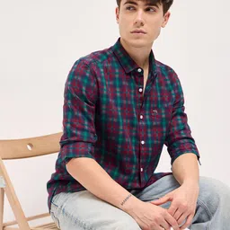 THE BEAR HOUSE Slim Fit Checked Slim Collar Cotton Casual Shirt-picture-43