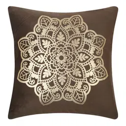 HOSTA HOMES Brown & Gold-Toned Set of 5 Ethnic Motifs Velvet Square Cushion Covers image 2