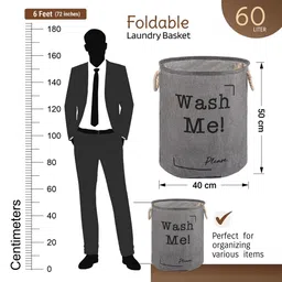 Aura 2-Pcs Grey Printed Foldable Laundry Bags With Handle - 60L image 2