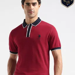 U.S. Polo Assn. Brand Logo Printed Polo Collar Slim Fit Pure Cotton T-shirt image 2