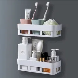 Multipurpose Kitchen Bathroom Shelf Plastic Wall Shelf-image-49