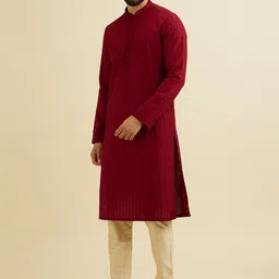 Manyavar Ethnic Motifs Embroidered Straight Chikankari Kurta with Pyjamas image 3