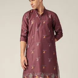 DENNISON Men Animal Block Print Mandarin Collar Kurta-picture-14