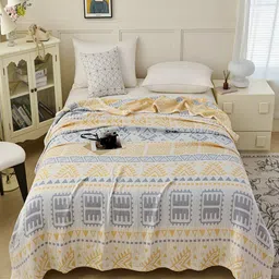 JC HOME White & Yellow AC Room 300 GSM Double Bed Blanket-picture-36